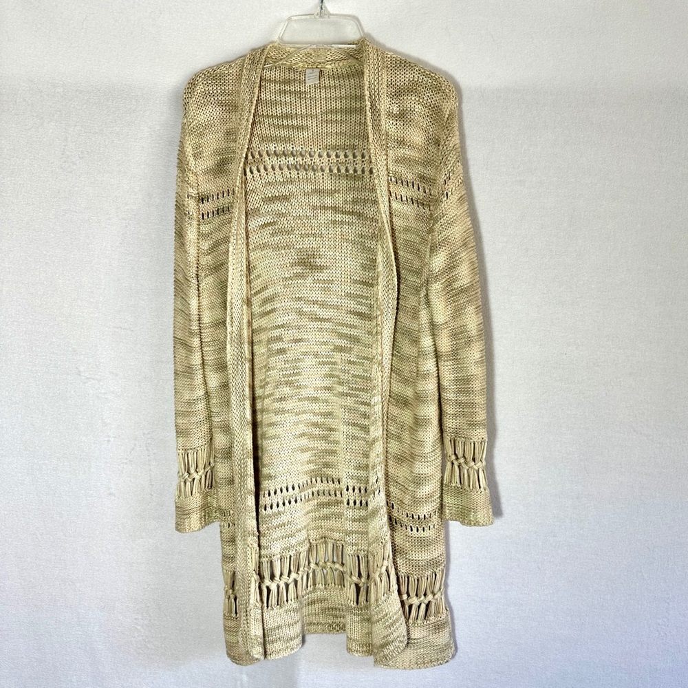 CHICO'S lightweight cardigan 1 M 8 cream tan duster open front rayon